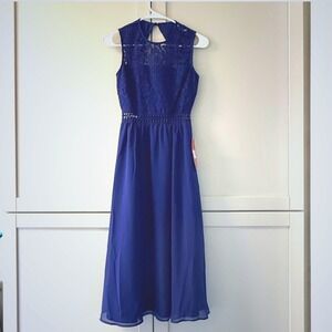 Truth & Fable Royal Blue Lace Chiffon Midi Dress XXS Sleeveless Cocktail Party